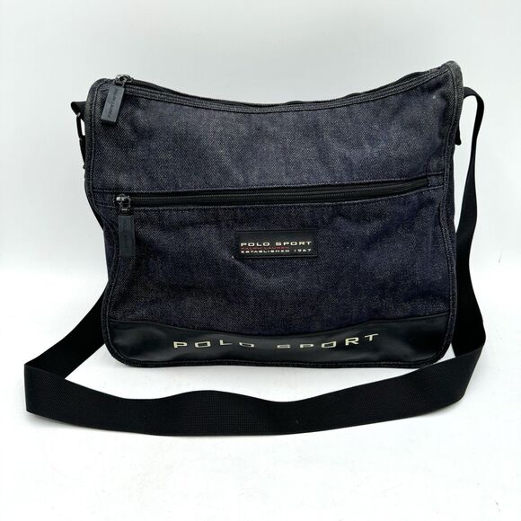 Vintage Polo Sport Ralph Lauren Denim Shoulder Crossbody Bag Adjustable Strap - Picture 1 of 14
